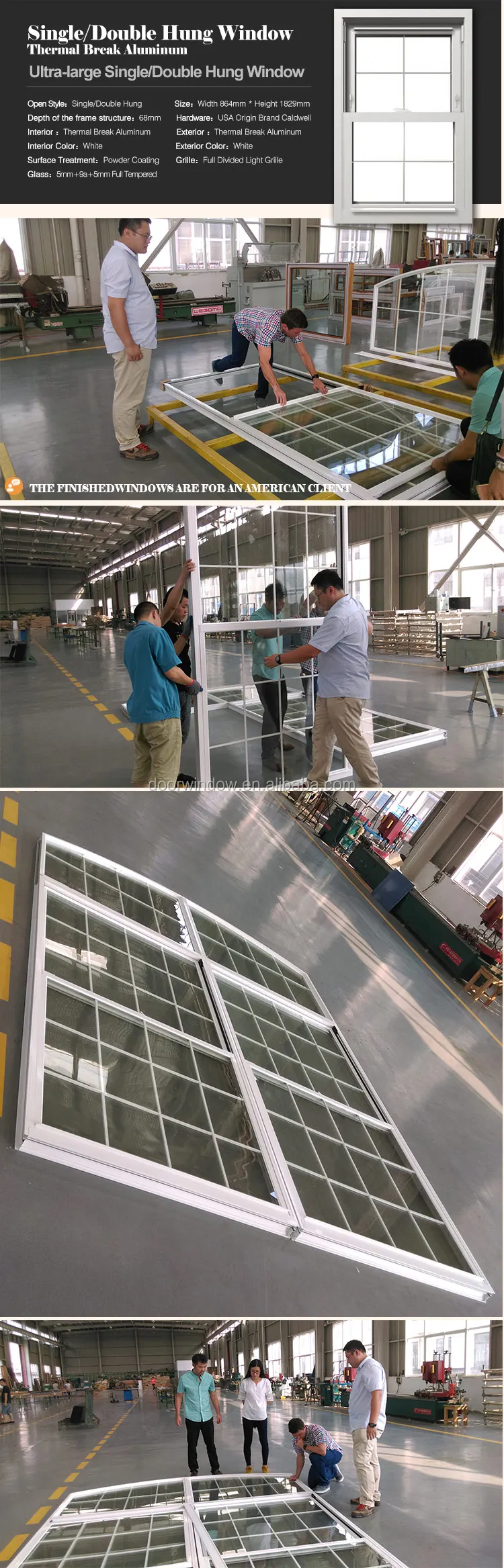 Single hung window sliding window with thermal break aluminum and white color