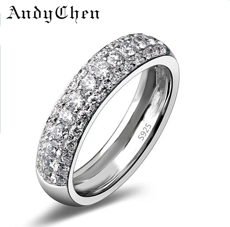 AndyChen Silver Plated Punk Bague Crystal Jewelry Wedding Rings for Women Promise Bijoux Engagement Round Accessories