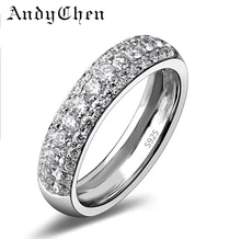 AndyChen Silver Plated Punk Bague Crystal Jewelry Wedding Rings for Women Promise Bijoux Engagement Round Accessories