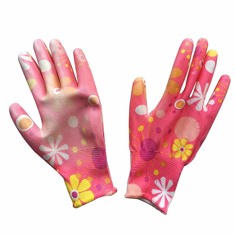 4safety Flower Design Nylon Pu Coated Agriculture Lady Garden Gloves