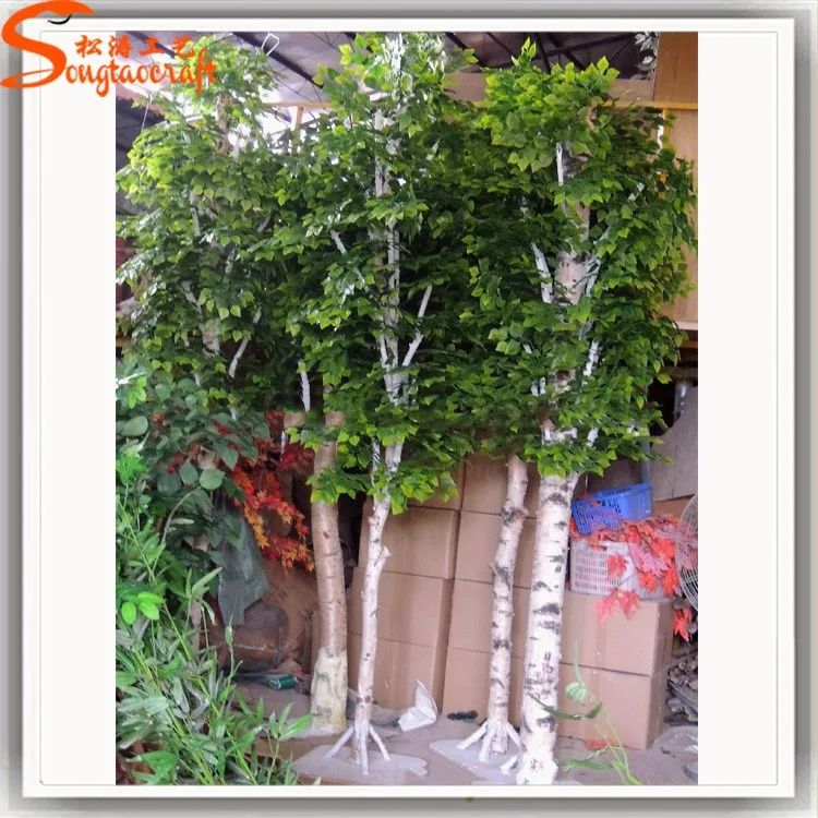 Artificial White Birch Trees Green Leaves Fake Tree Russian Type Tree