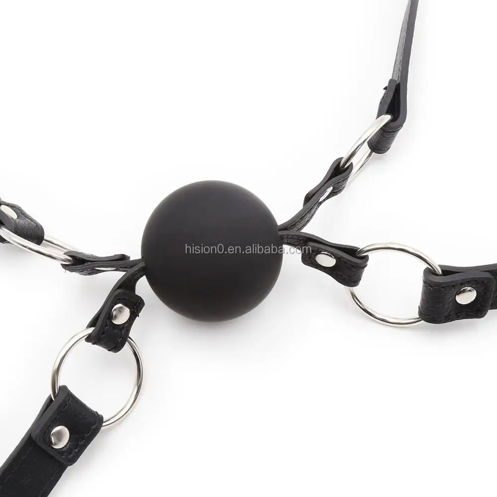 Two Person Use Same Time Special Black Silicone Ball Gag Two Leather 