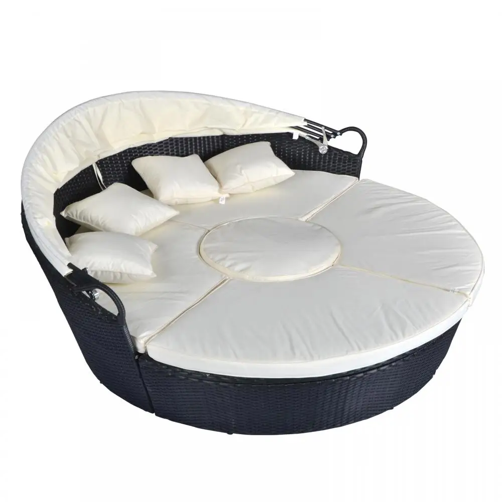 Sofá Cama De Mimbre Retráctil,Redondo,Para Patio Al Aire Libre,Con