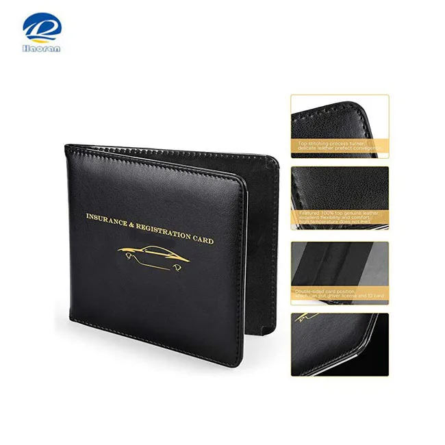 Credit Card ID Black Driver License starter Slim Thin Leather Wallet Holder for Auto Car Insurance Registration Car Document ID with Strong Magnetic 
