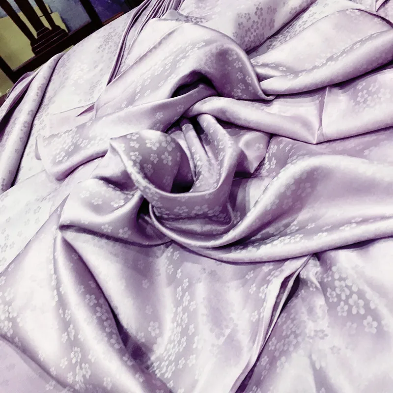 Exported Purple Silk Fabric Hanfu Kimono Jacquard Printed Pure China