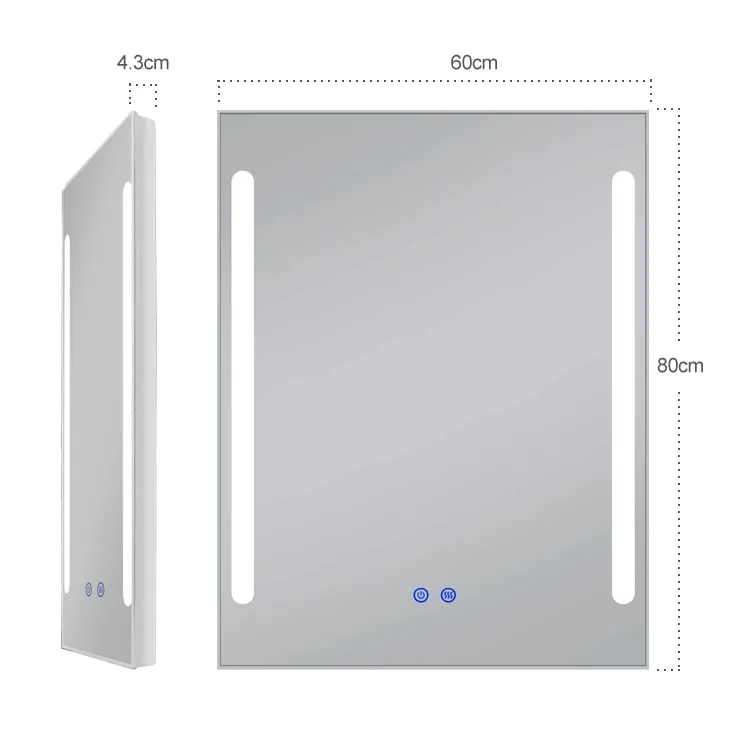 Wall mounted IP44 bathroom vanity LED shower shaving mirror with touch switch