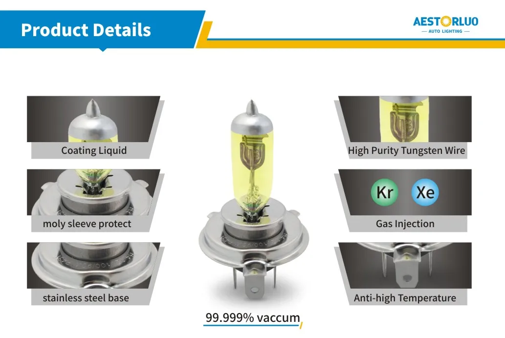 High Quality Golden Yellow Color Halogen Bulb 3000K 12V 55W H1 H3 H4 H7 H8 H9 H10 H11 H13 H15 9005 9006 9004 9007 Halogen Lamp