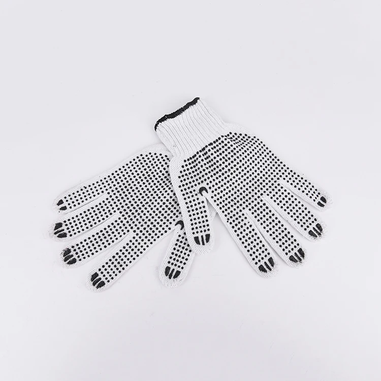 7 Gauge Bleached White Cotton Safety Gloves With Black Nonslip Dots