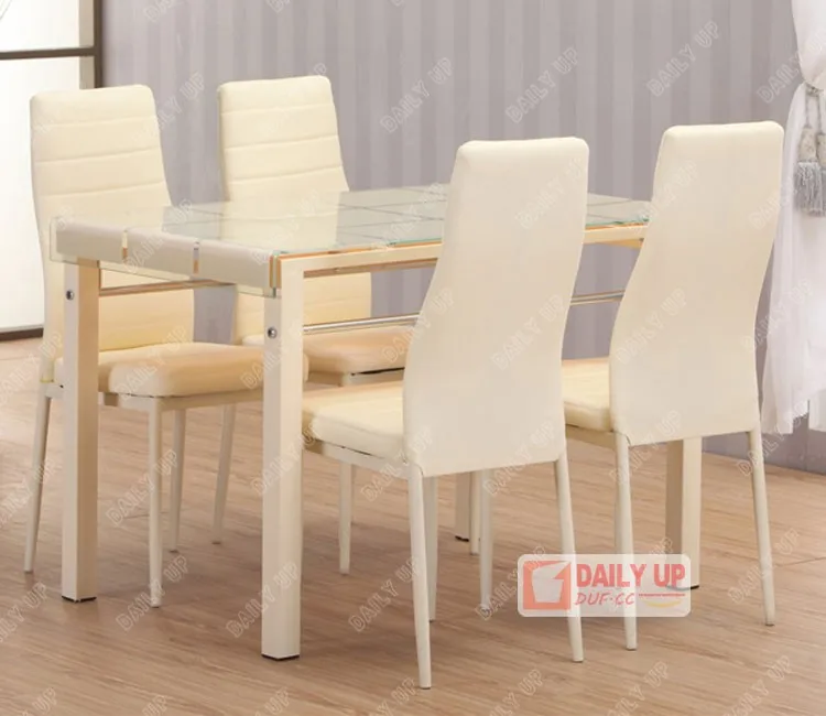 Bright Lobby Chair with Sponge Padded High End Modern Glass Dining Table Leather Chair PU Restaurant Chair Home Furniture