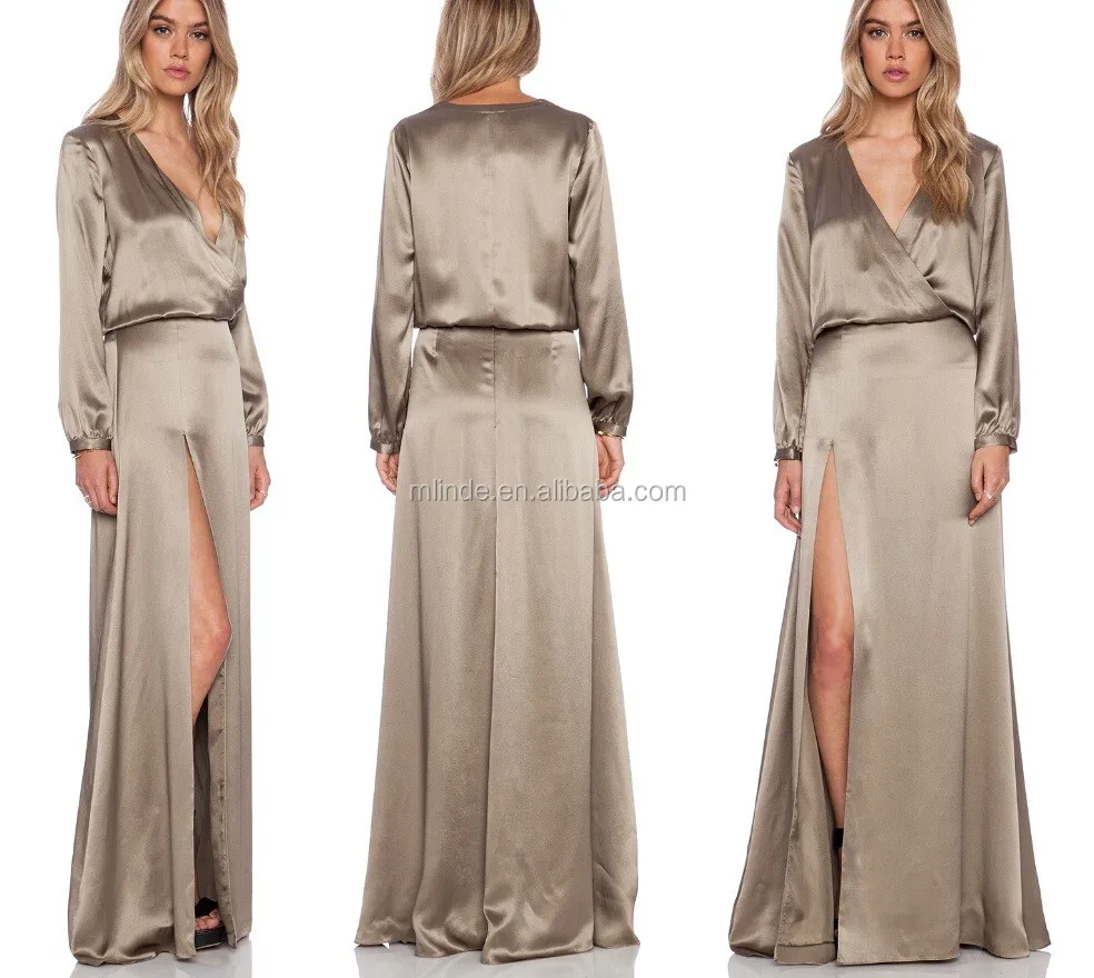 long sleeve satin maxi dress
