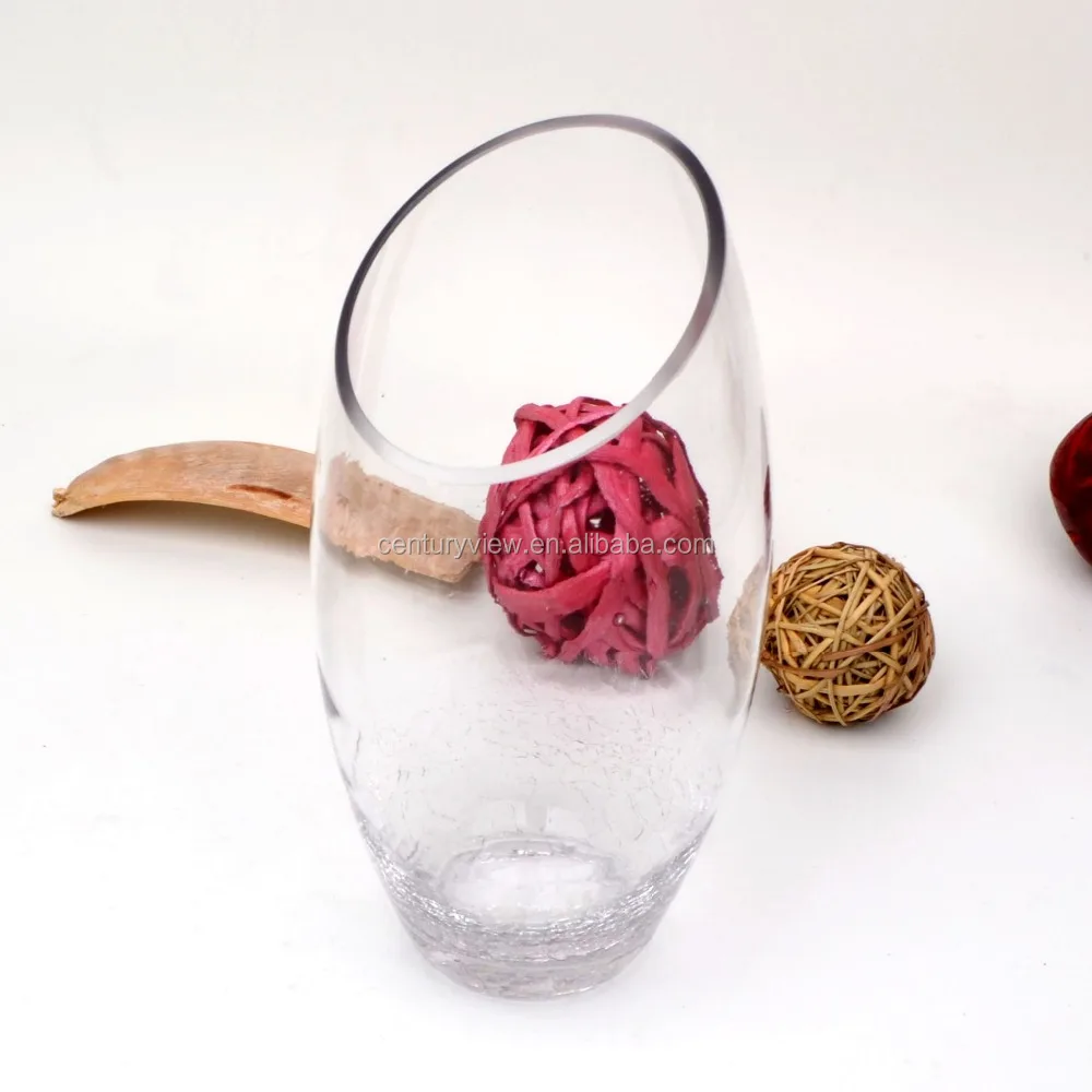 Unique Hand Blown Decorative Cylinder Clear Oval Shaped Glass Bud Vases