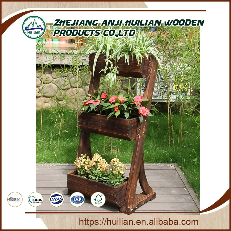 3 Layers Wooden Planter Garden Flower Pots For Potting Bench And