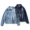 Wholesale Men's Blue Shredded Distressed Ripped Denim Jacket Activewear Jacket