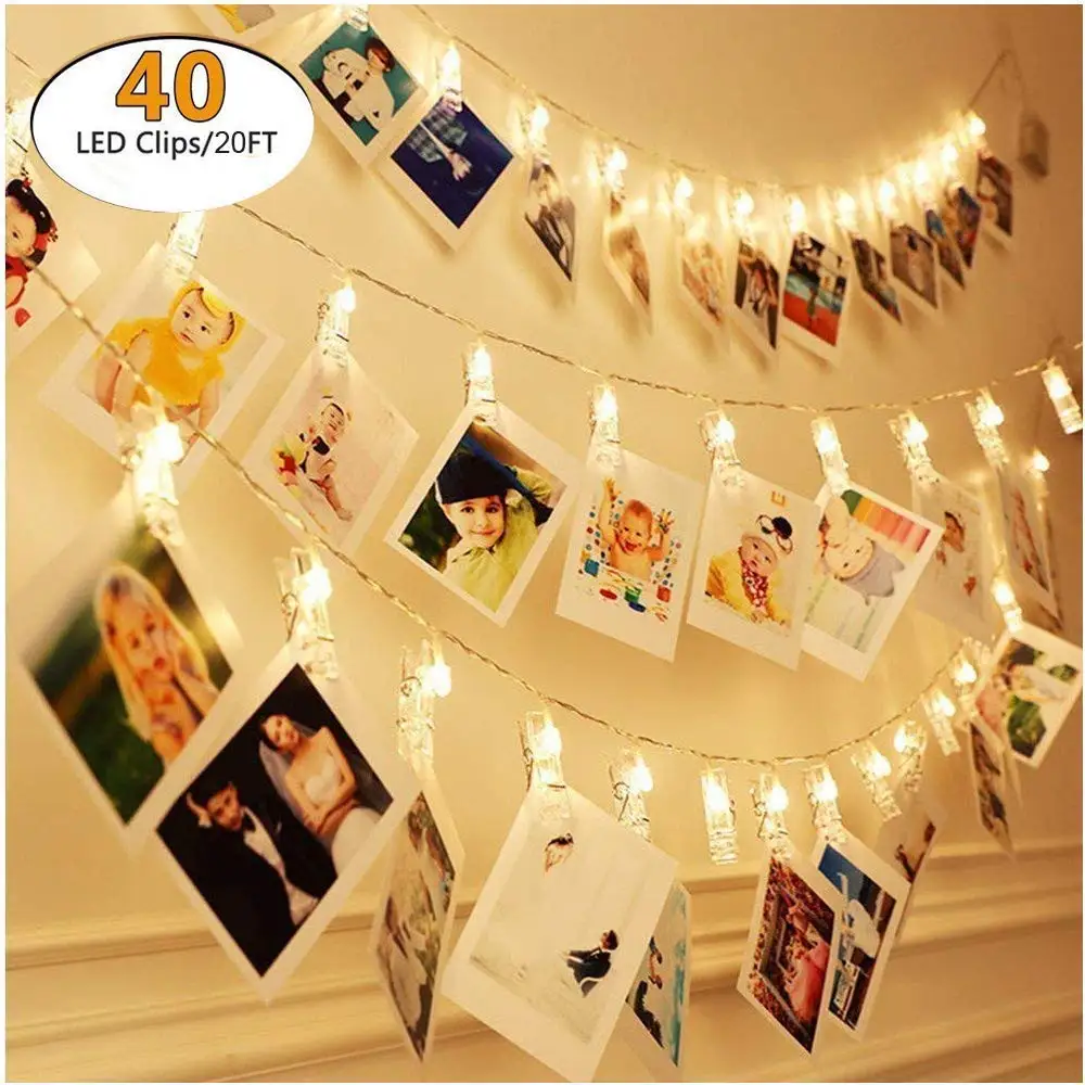 Waterproof Photo Clip String Lights - 40 Photo Clips 6M battery or USB Powered LED Picture Lights for Decoration Hanging Photo, Notes, Artwork Fairy Twinkle Wedding Party Christmas Home Decor Lights