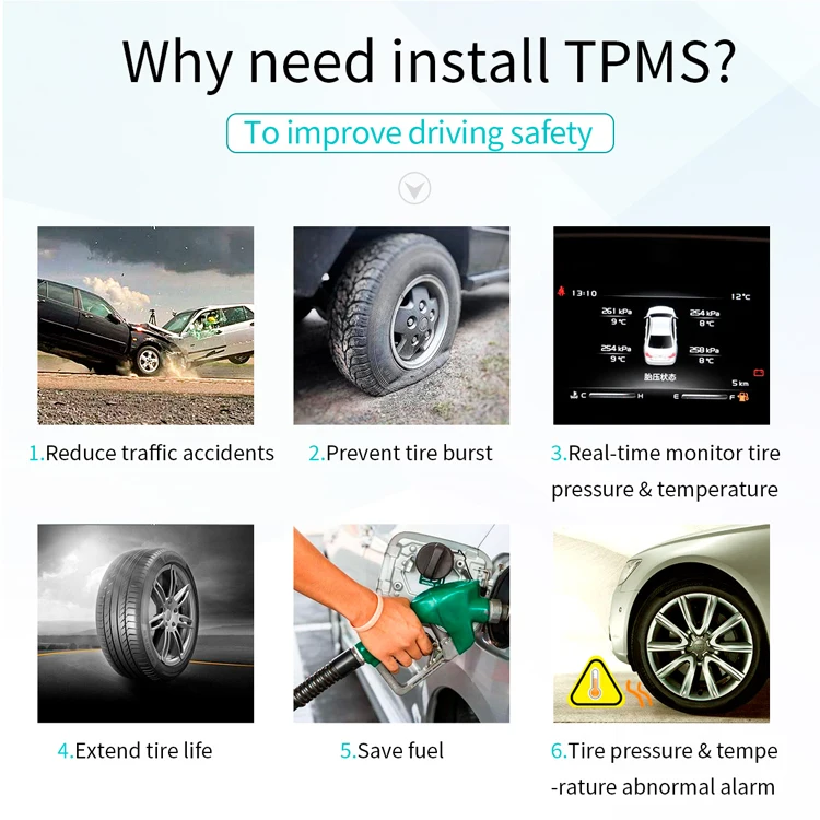 Car tire pressure monitoring system 4 pcs internal type sensor solar power TPMS