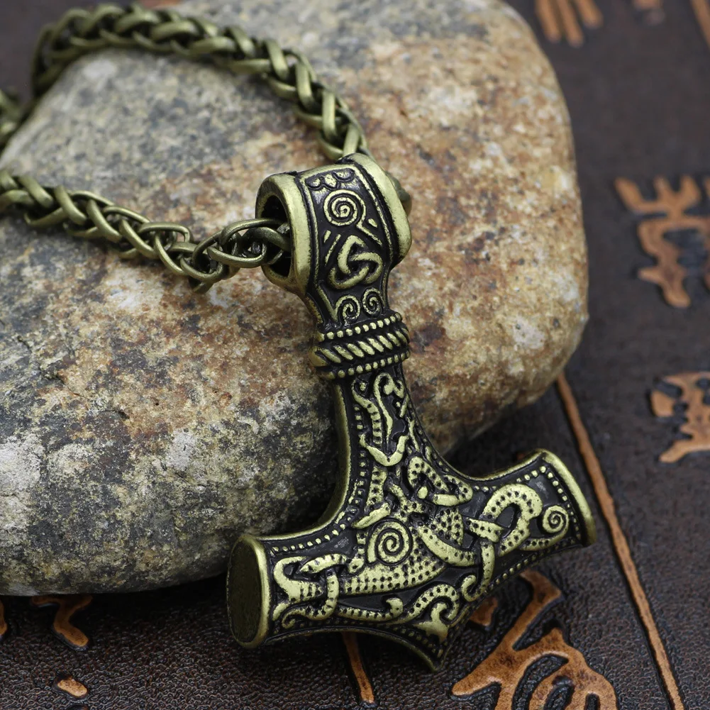 Collier cuir Marteau viking acier, mjolnir