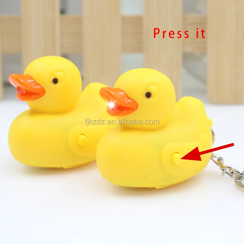 Promotional Lovely Yellow Duck Shape Lighting Keychain With Quake Sound