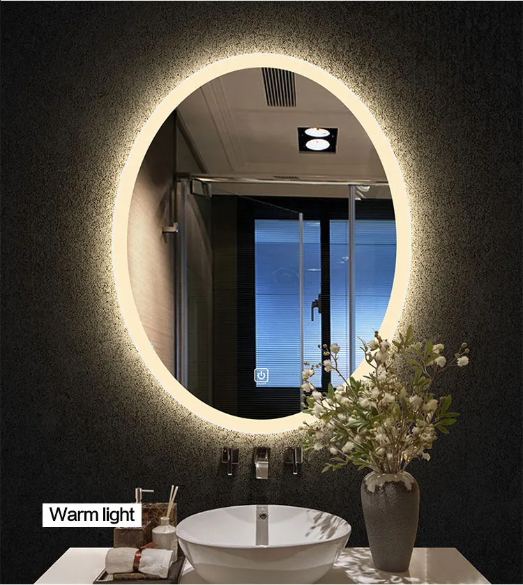 Waterproof Frameless Oval Bathroom Mirror Defogger Led Lighted Mirror
