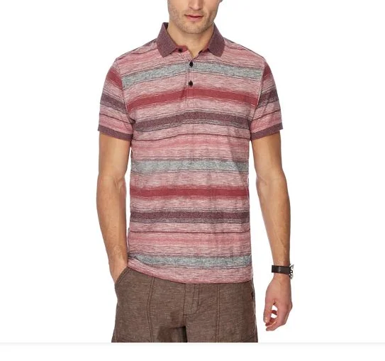 pink stripe print cotton fabric tailored fit polo shirt