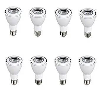 Euri Lighting flood PAR20 LED bulb, 7W (50 Watt Equivalent), 5000K (Cool White Glow), 40° Beam Angle, Medium Base (E26), 500 Lumens, Dimmable, UL-Listed, MCOB LED Technology - EP20-2050EW (Pack of 8)