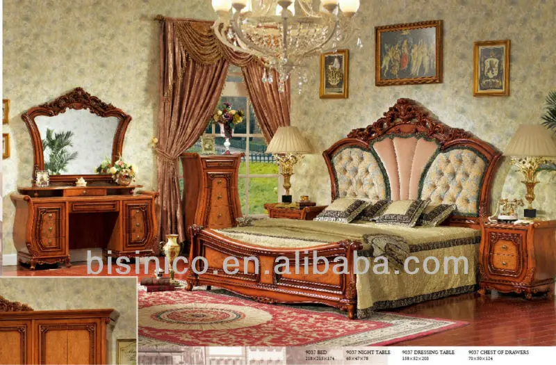 classical italian style formal bedroom furniture set,upholstered bed