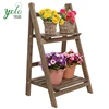 Rustic Wood 2 Tier Freestanding Foldable Shelf Rack,Decorative Planter Pot Display Stand