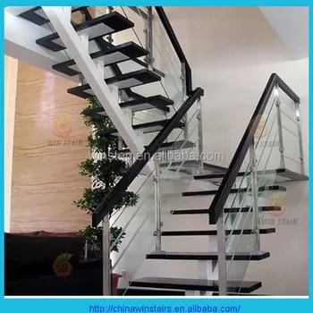 Single Spine Straight Steel Stairs With Glass Balustrade And Timber ...