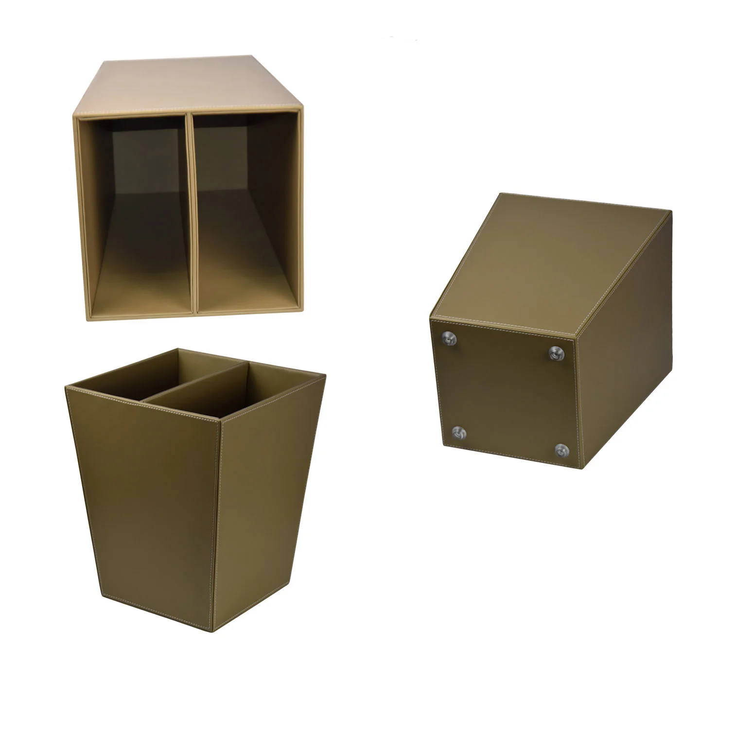 Wholesales custom logo cheap faux leather wooden waste bin for home/hotel/office supplies