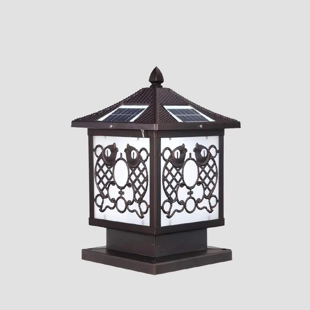 Hines Antique Garden Light Solar Energy Door Light Outdoor Table Lamp LED Acrylic Lantern Waterproof Column Light Iron Balcony Villa Garden Fence Door Light