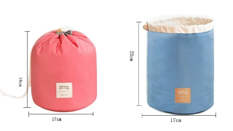 Osgoodway2 Soft Travel Make up Bag Waterproof Folded Cylinder Drawstring Cosmetic Organizer Bag