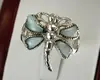 ELEGANT STERLING SILVER BLUE SHELL DRAGONFLY RING