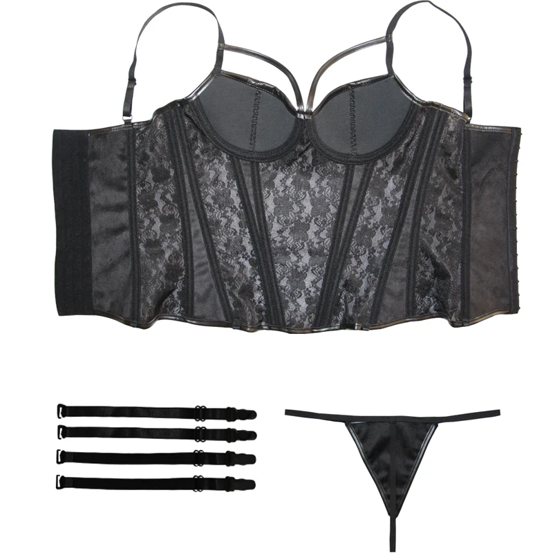 HKRXEC Lace Panel Corset Bustier Top with Straps