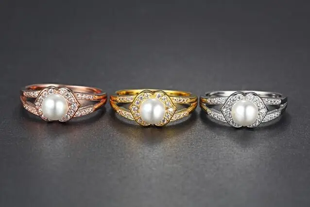 925 Sterling Silver White CZ Rose Gold Plated Pearl Jewelry Set for Women Wedding & Anniversary