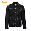 Wholesale Men Black Punk Studded Biker Plain Denim Jacket