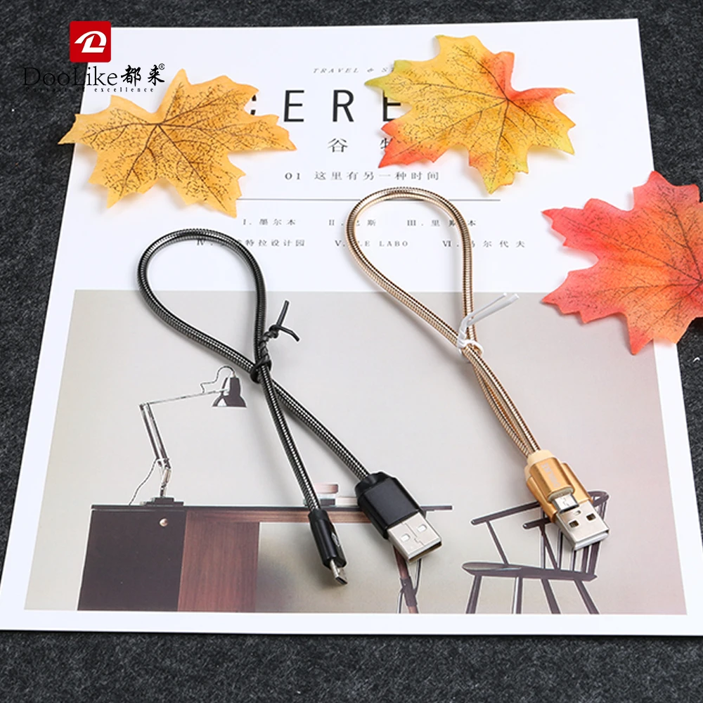 Wholesale Flexible 1.5m Flat Spring Micro USB Cable Charging Cable for iPhone 