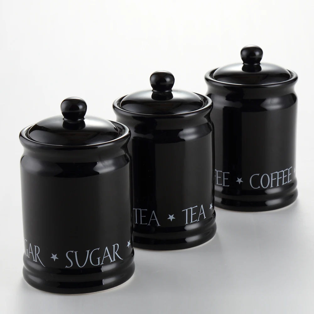 High Quality 3pcs Black Color Tea Coffee Sugar Storage Jars