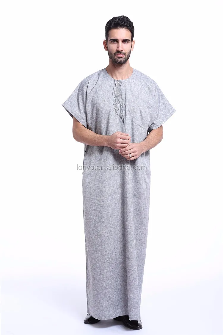 Men Muslim Thobe Abaya Islamic Arab Jubba Jabbah Kaftan Short Sleeve Plain Robes