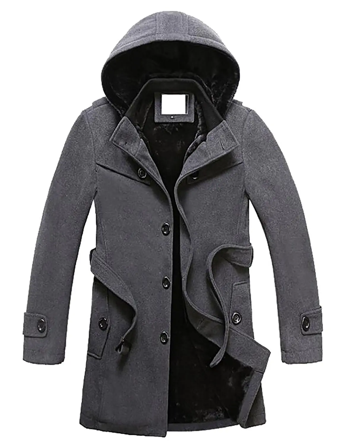 Pivaconis Mens Thicken Outdoor Hooded Linen Fleece Zip-Up Long Down Jacket