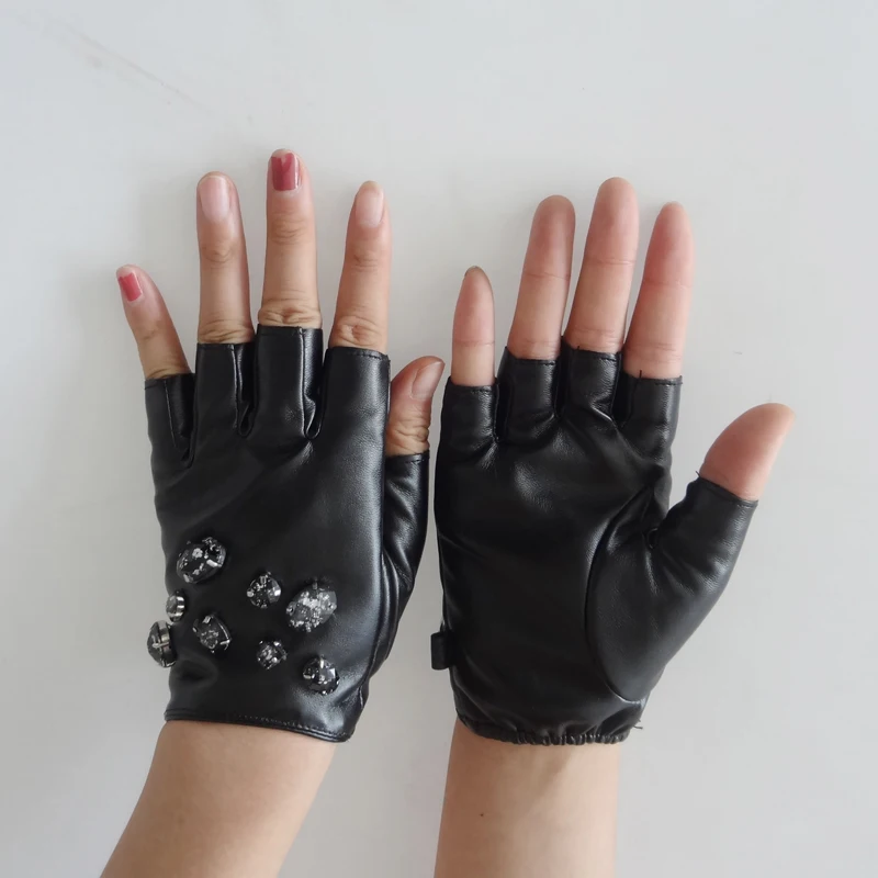 2023 Fashion Trendy Custom Black Women Leather Glove Ladies Driving Fingerless Glove Men Pu Half 4484