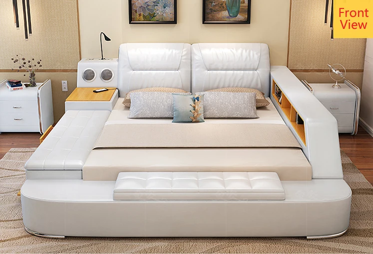 European style modern multi-functional leather bed
