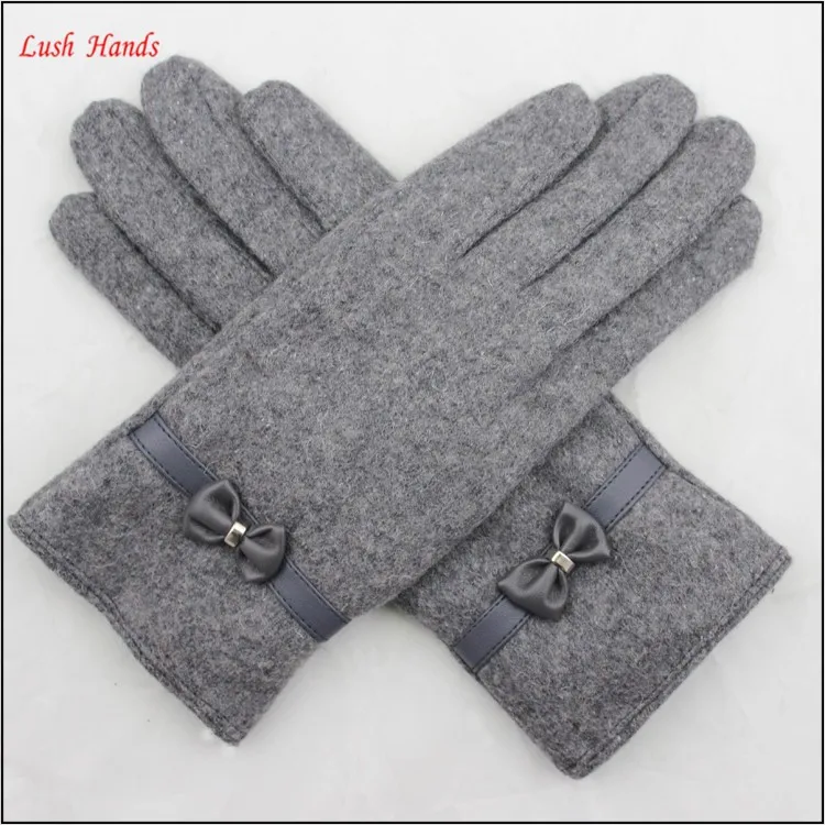 cheap woolen top 2016 spring hand gloves women with belt and bow