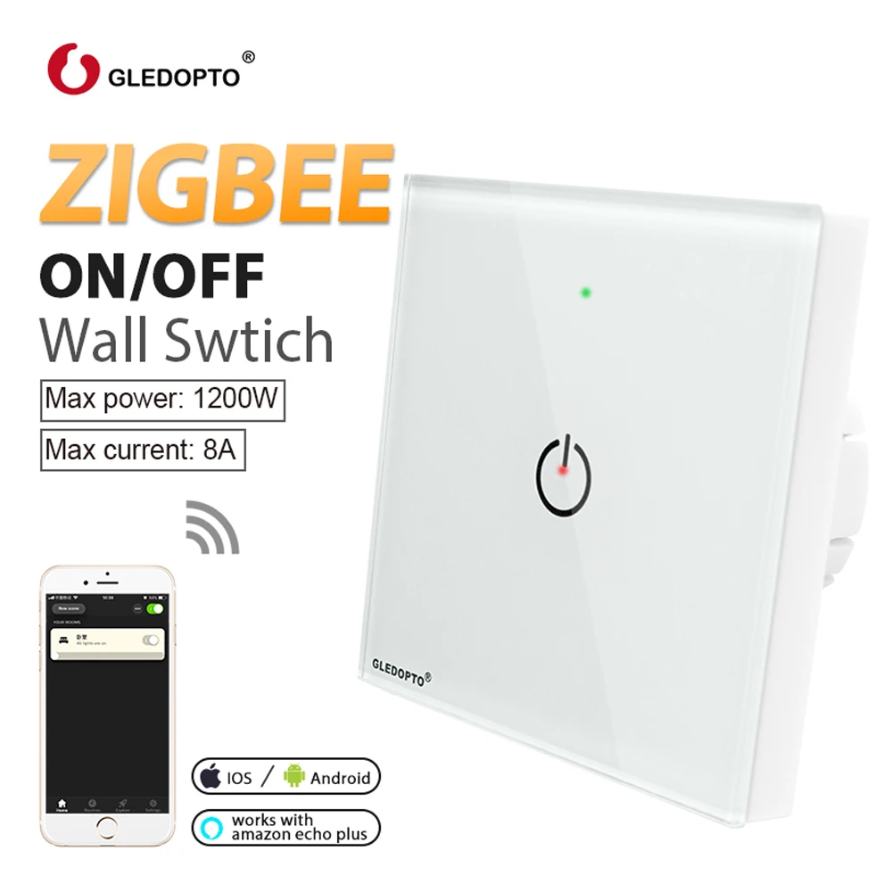 Gledopto Zigbee Smart Switch Remote Control Wifi Wireless Finger Touch Single Key Wall Switch to Turn On/Off