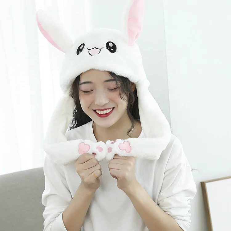 White Bunny Plush Rabbit Hat With Moving Ears - Buy Rabbit Ear Hat ...