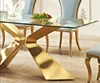 New design clear crayal glass top rose gold metal base dining table