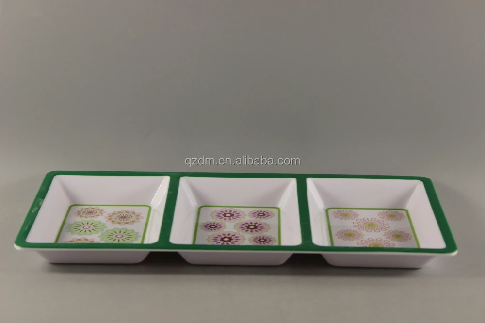 Square Shape Melamine 3 Section Plates