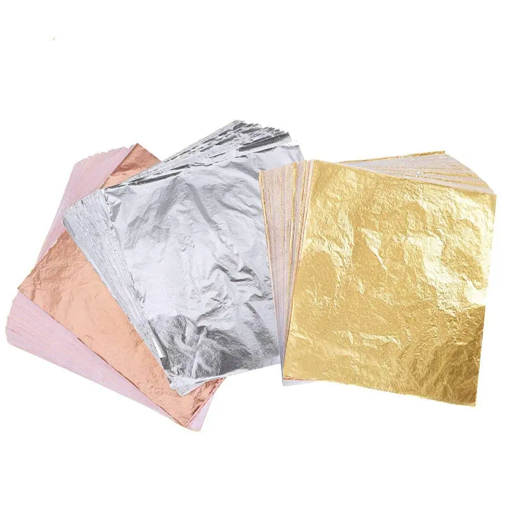 300 Sheets 14x14cm Imitation Leaf 24CT Gold Leaf Sheets Rose Gold Leaf Silver Leaf for Arts Project Crafting Decoration,Gilding Crafting,DIY Creation on Base Metal