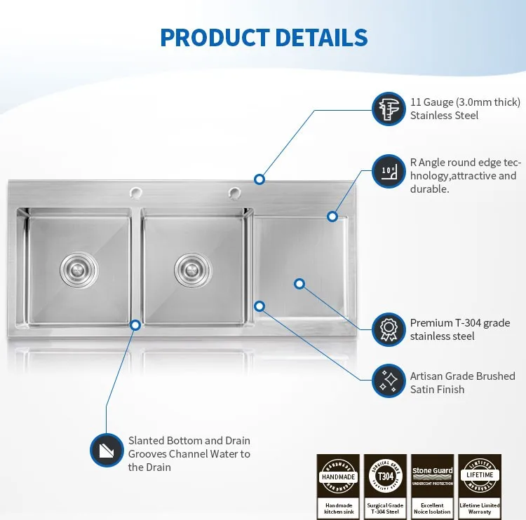 304/201 Oem Ideal Inserts Built In Sri Lanka Double Bowl Handmade Double Bowl Stainless Steel