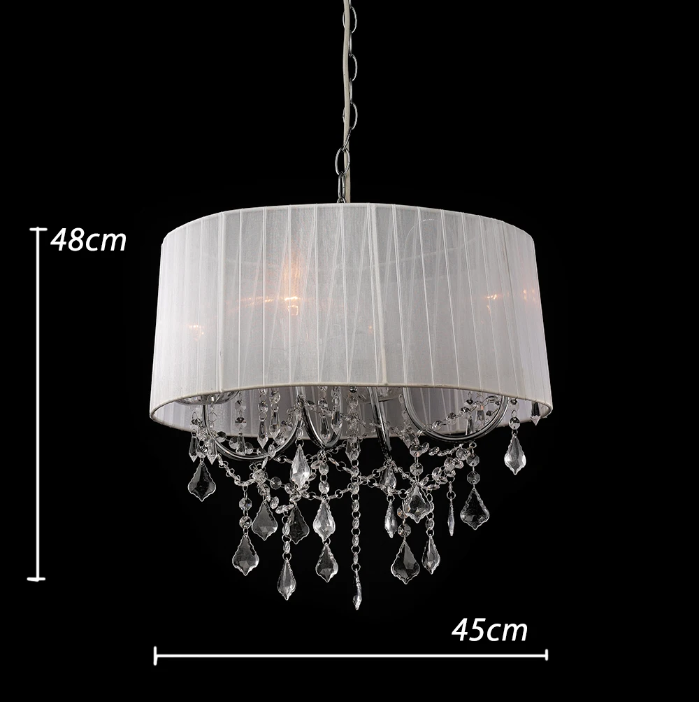 White Drum Lamp Shade Modern Crystal Chandeliers Pendant Lights