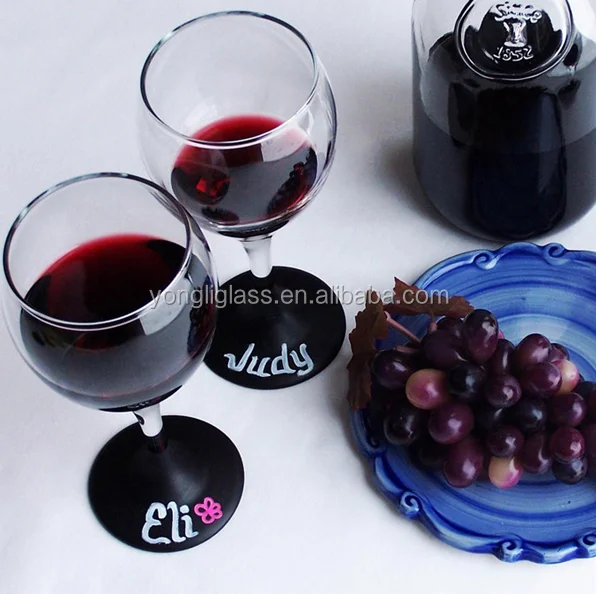 New products chalkboard base wine glass ,blackboard decal red wine glass,colored base wine glass