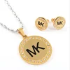 Yiwu Aceon Stainless Steel Letter MK Black Enamel Stone Around Edge gold jewelry set
